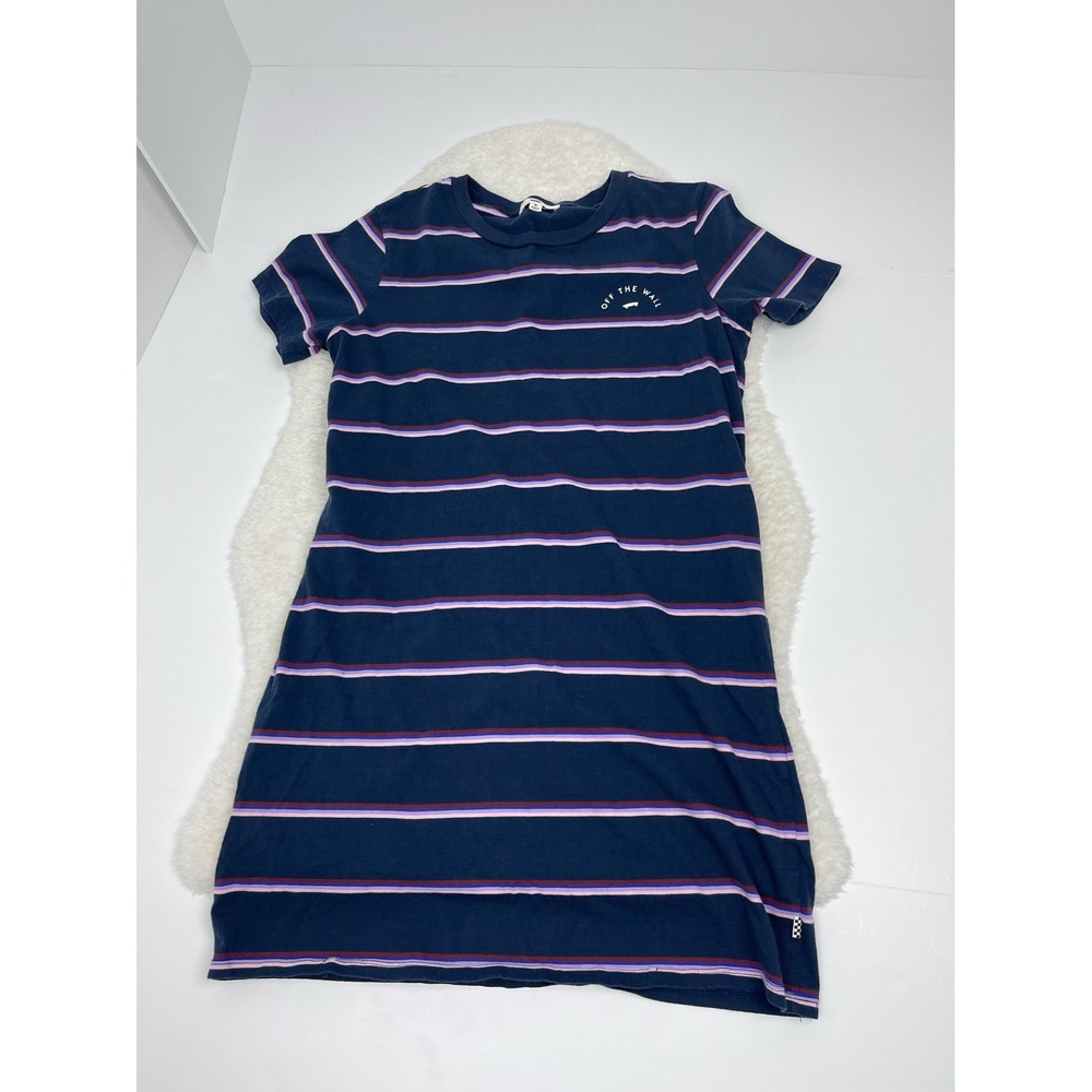 Vans Off The Wall Striped T-Shirt Dress Womens M Short Sleeve Skater Mini Dress